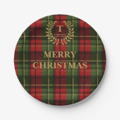 Red And Green Plaid Family Name Christmas Pappteller (Vorderseite)