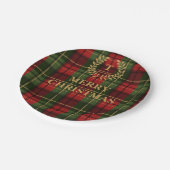Red And Green Plaid Family Name Christmas Pappteller (Schrägansicht)