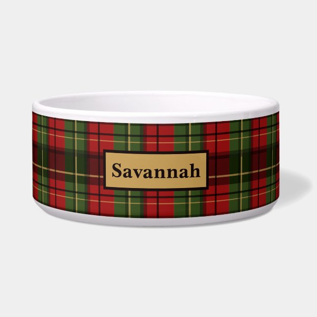 Red And Green Plaid Tartan Pattern With Pet's Name Napf (Vorderseite)
