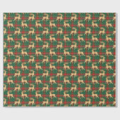 Red and Green Plaid with Faux Gold Reindeer Geschenkpapier (Flach)