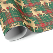 Red and Green Plaid with Faux Gold Reindeer Geschenkpapier (Rolleneckpunkt)