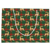 Red and Green Plaid with Faux Gold Reindeer Große Geschenktüte (Rückseite)