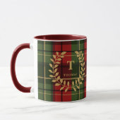 Red And Green Plaid With Monogram Wreath And Name Tasse (Links)