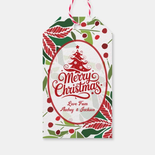 Red and Green Poinsettia Gift Tag Geschenkanhänger (Rückseite)