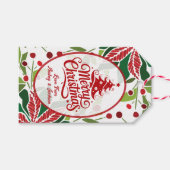 Red and Green Poinsettia Gift Tag Geschenkanhänger (Vorderseite (Horizontal))