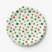Red and Green Polka Dot Christmas Paper Plate Pappteller (Vorderseite)