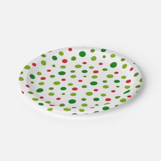 Red and Green Polka Dot Christmas Paper Plate Pappteller (Schrägansicht)