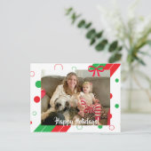 Red and Green Polka Dot Weihnachtsfeiertage Postkarte (Stehend Vorderseite)