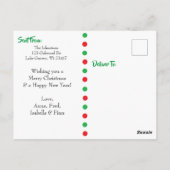 Red and Green Polka Dot Weihnachtsfeiertage Postkarte (Rückseite)