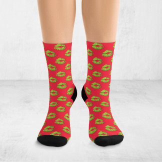 Red and Green Pop Art Kissing Lips XOXO Socken