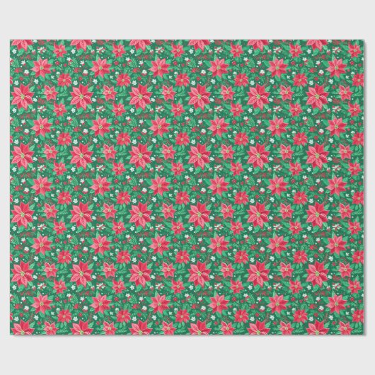 Red and Green Preppy Christmas Poinsettias Geschenkpapier (Flach)