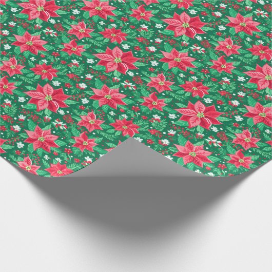 Red and Green Preppy Christmas Poinsettias Geschenkpapier (Ecke)