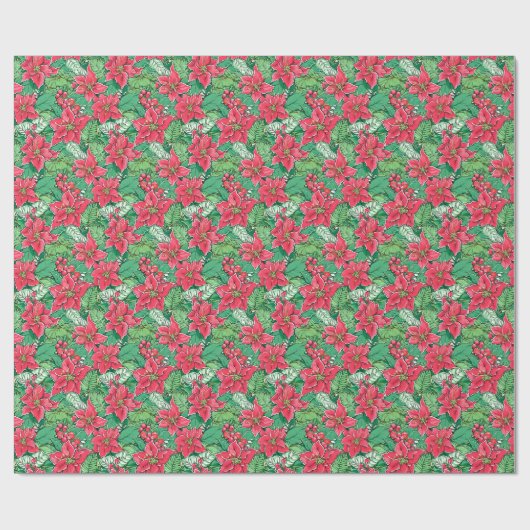 Red and Green Preppy Christmas Poinsettias Geschenkpapier (Flach)