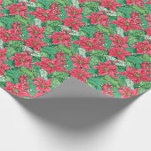 Red and Green Preppy Christmas Poinsettias Geschenkpapier (Ecke)