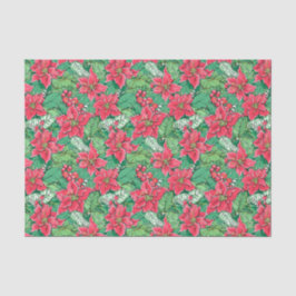 Red and Green Preppy Christmas Poinsettias Seidenpapier