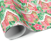 Red and Green Preppy Gingerbread Houses Geschenkpapier (Rolleneckpunkt)