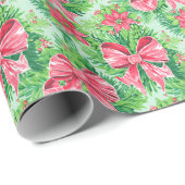 Red and Green Preppy Poinsettias & Bows Geschenkpapier (Rolleneckpunkt)