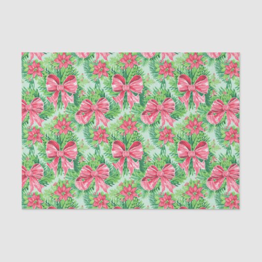 Red and Green Preppy Poinsettias & Bows Seidenpapier (Vorderseite)