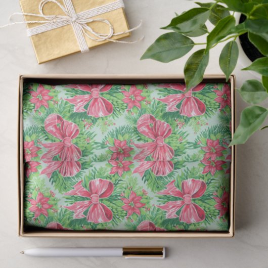 Red and Green Preppy Poinsettias & Bows Seidenpapier (Geschenk)