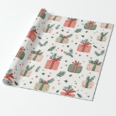 Red and Green Presents Pine Sprigs Christmas Gift  Geschenkpapier (Ungerollt)