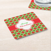 Red and Green Quatrefoil Muster Weihnachten Rechteckiger Pappuntersetzer (angewinkelt)
