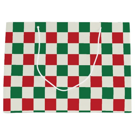 Red and Green Retro Holiday Check Pattern Große Geschenktüte (Vorderseite)