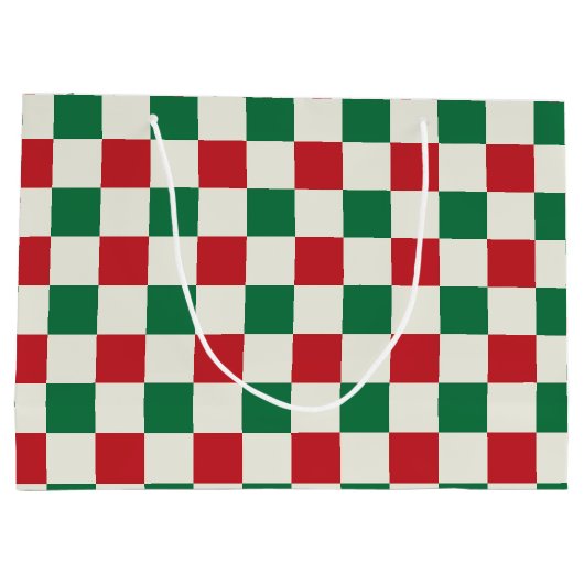 Red and Green Retro Holiday Check Pattern Große Geschenktüte (Rückseite)