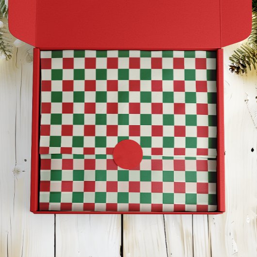 Red and Green Retro Holiday Check Pattern Seidenpapier