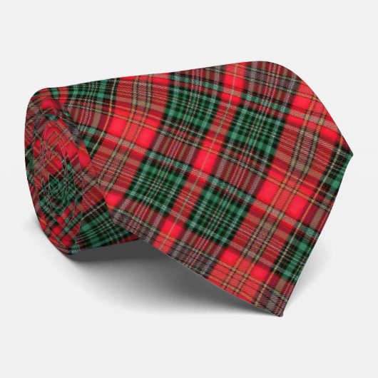 Red and Green Scottish Diagonal Tartan Plaid Krawatte (Gerollt)