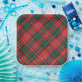 Red and Green Scottish Diagonal Tartan Plaid Pappteller (Party)