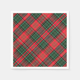 Red and Green Scottish Diagonal Tartan Plaid Serviette