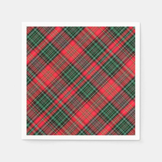 Red and Green Scottish Diagonal Tartan Plaid Serviette (Vorderseite)