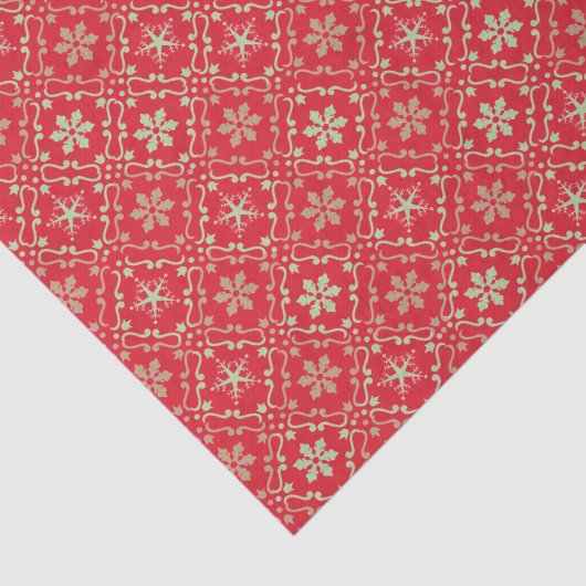 Red and Green Snowflake Muster Weihnachten Seidenpapier (Ausschnitt)