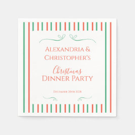 Red and Green Stripe Christmas Dinner Party Serviette