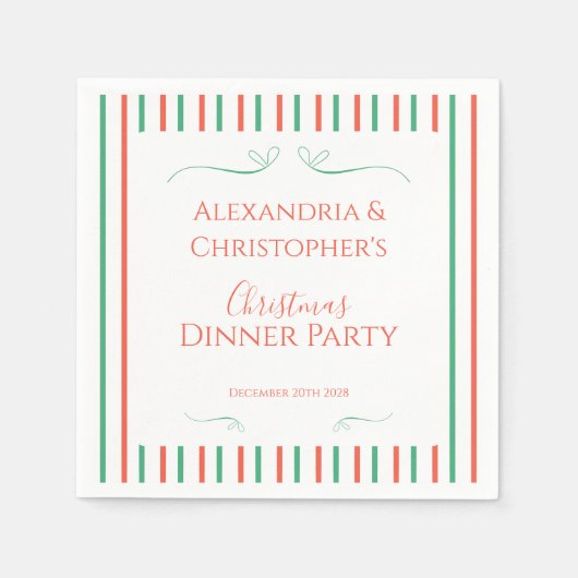 Red and Green Stripe Christmas Dinner Party Serviette (Vorderseite)