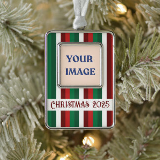 Red and Green Striped Christmas Ornament Rahmen-Ornament Silber