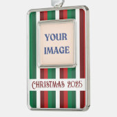 Red and Green Striped Christmas Ornament Rahmen-Ornament Silber (Links)