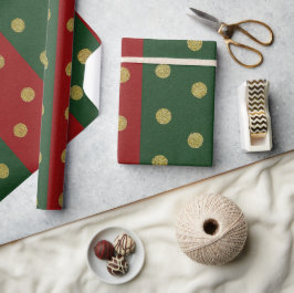 Red and green Stripes and Gold Polka Dots Geschenkpapier