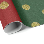 Red and green Stripes and Gold Polka Dots Geschenkpapier (Rolleneckpunkt)