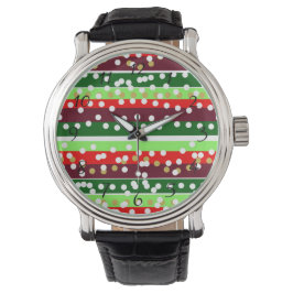 Red and Green Stripes Polka Dots Christmas  Armbanduhr