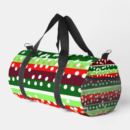 Red and Green Stripes Polka Dots Christmas  Duffle Bag (Rechte Ecke)