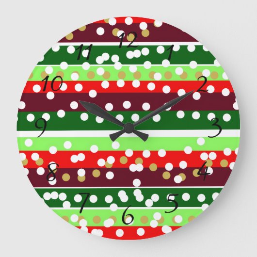 Red and Green Stripes Polka Dots Christmas Große Wanduhr (Vorderseite)