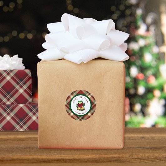 Red and Green Tartan Christmas Personalized Runder Aufkleber