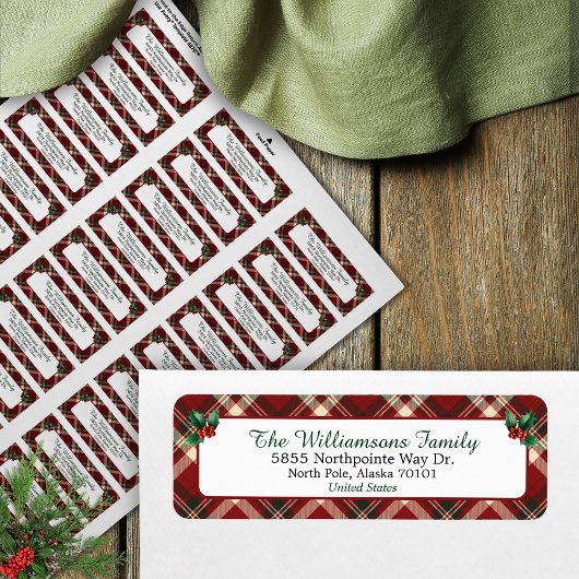 Red and Green Tartan Christmas Return Address