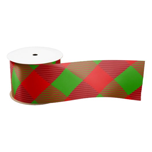 Red and Green Tartan Muster Custom Christmas Satinband (Spule)