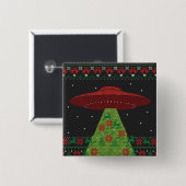 Red and Green UFO Traktor Beam Ugly Christmas Button (Vorne & Hinten)