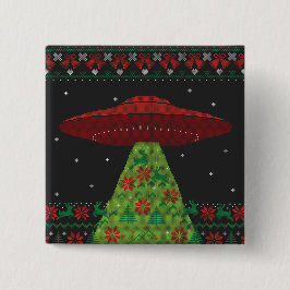 Red and Green UFO Traktor Beam Ugly Christmas Button