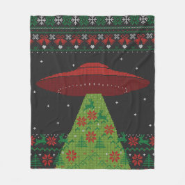 Red and Green UFO Traktor Beam Ugly Christmas Fleecedecke