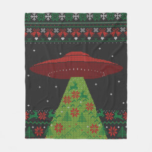 Red and Green UFO Traktor Beam Ugly Christmas Fleecedecke