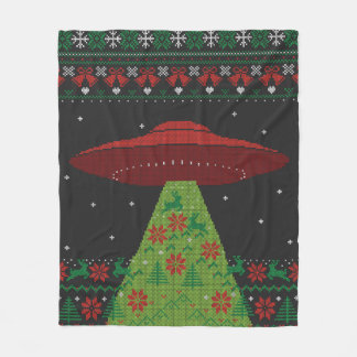 Red and Green UFO Traktor Beam Ugly Christmas Fleecedecke